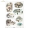 motywy świąteczne, Boże Narodzenie, zima, zimowe obrazki, śnieg, kościół, kościółek, retro, vintage, choinka, sarna, sarenki, R993, christmas theme, Christmas, winter, winter pictures, snow, church,  retro, vintage, Christmas tree, roe deer, Weihnachtsthe