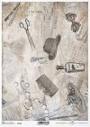 Vintage-Decoupage-Papier, alte Zeitung, Friseurzubehör*papel de decoupage vintage, periódico viejo, accesorios de peluquería*старинная бумага для декупажа, старая газета, парикмахерские принадлежности