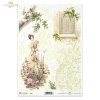 spring, flower, flowers, mallow, birdhouse, woman, dress, retro