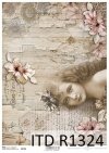 Papier decoupage Vintage, dziewczyna, kwiaty*Vintage decoupage paper, girl, flowers