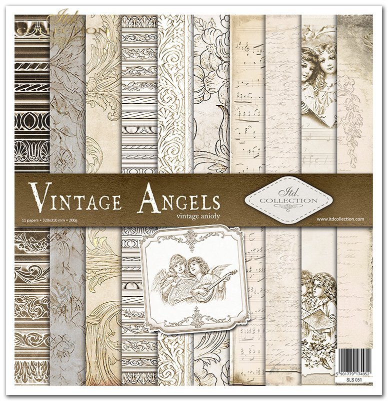 Papeles Scrapbooking SLS-051 ''ángeles vintage'' * motivos de papel  pintado, cenefas, bordes, notas, escritos, ángeles, vintage