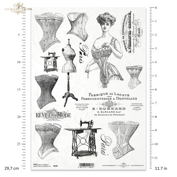 czar dawnych przedmiotów; bielizna kobieca, gorset, dawne napisy, manekin krawiecki, maszyny krawieckie, maszyny do szycia, retro, Paris