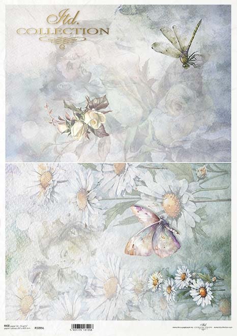 akwarelowe tła, kwiaty, ważka, motyl, stokrotki, róże, zakochane pary*Watercolour backgrounds, flowers, dragonfly, butterfly, daisies, roses, couples in love