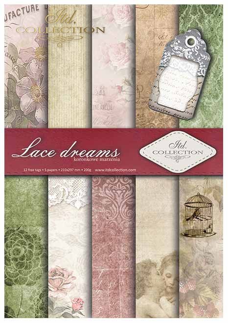 Papiery do scrapbookingu w zestawach - Koronkowe marzenia*Papers for scrapbooking in sets - Lace dreams