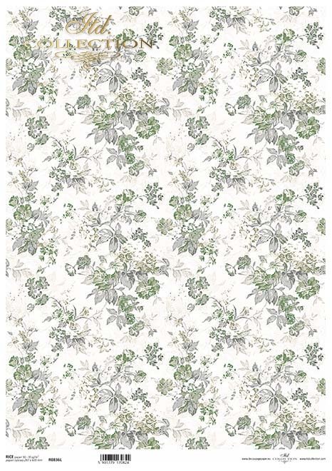 motyw tapetowy, kwiatki w odcieniach zieleni*Wallpaper motif, flowers in shades of green*Tapetenmotiv, Blumen in Grüntönen*Motivo del papel pintado, flores en tonos verdes