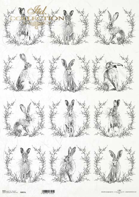 zające, wieńce*hares, wreaths*Hasen, Kränze*liebres, coronas
