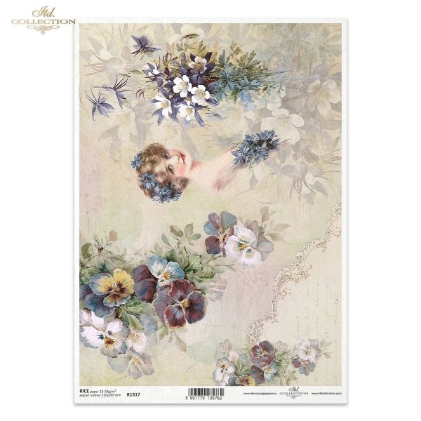 kobieta, dziewczyna, dama, retro, vintage, bratek, bratki, chaber, chabry, tło, kwiat, ornament, woman, girl, lady, retro, vintage, pansy, pansies, cornflower, cornflowers, background, flower, ornament, Frau, Mädchen