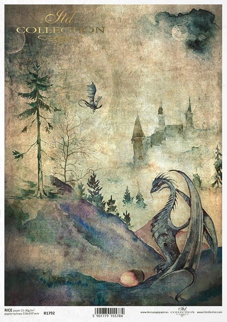 Nieodkryty magiczny świat - smok, zamek, jajo. pełnia, łąka, las, świat baśni, bajki o smokach,