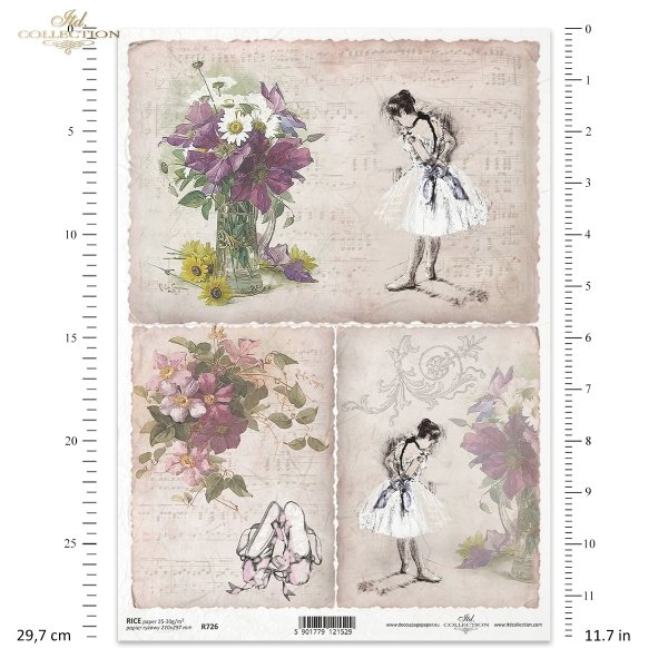 vintage, retro, kwiat, powojnik, clematis, baletnica, tancerka, tło, nuty, dekor, ornament, R726, flower, clematis, ballerina, dancer, background, notes, decoration, ornament, Blume, Clematis, Ballerina, Tänzerin, Hintergrund, Noten, Dekoration, Ornament,