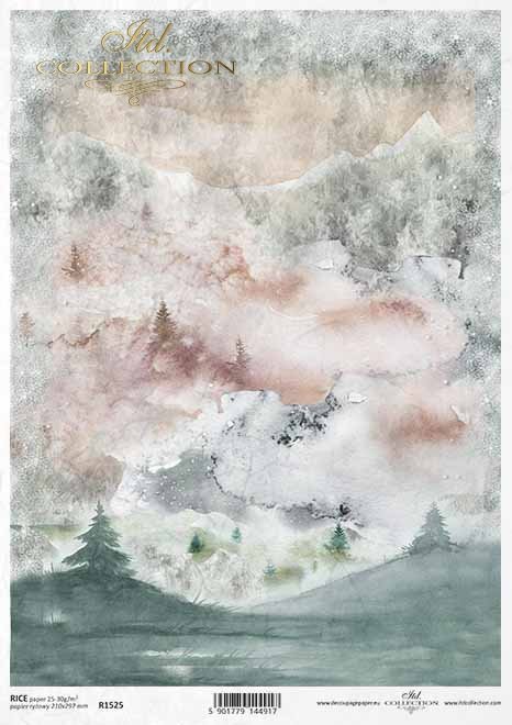 Papel decoupage con vista a la montaña en invierno*Decoupage-Papier mit Winterbergblick*Декупаж с зимним видом на горы