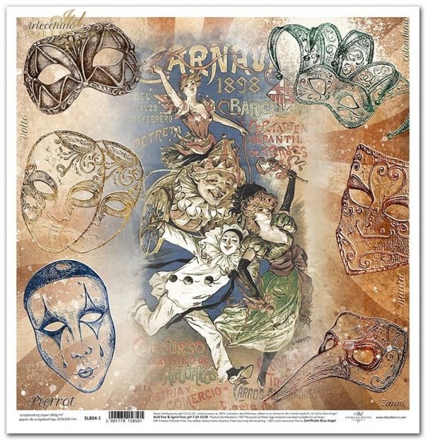 Seria Karnawał, zakochany Pierrot - Karnawałowe maski, Pierrot, Kolombina, Bauta, Zanni, Volto, karnawał*Carnival masks, Pierrot, Colombina, Bauta, Zanni, Volto, carnival*Karnevalsmasken, Pierrot, Colombina, Bauta, Zanni, Volto, Karneval