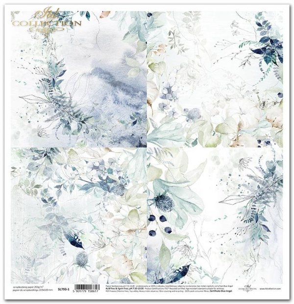 Seria Kraina Lodowej Porcelany - kompozycje kwiatowe, liście, rośliny, dzikie owoce, akwarela*Series - The world of ice porcelain - flower compositions, leaves, plants, wild fruits, watercolor