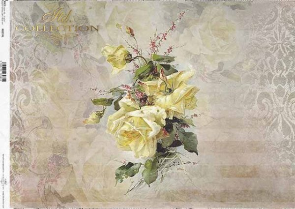 Papier Decoupage Blumen, gelbe Rose*flores de papel decoupage, rosa amarilla*бумага декупаж цветы, желтая роза