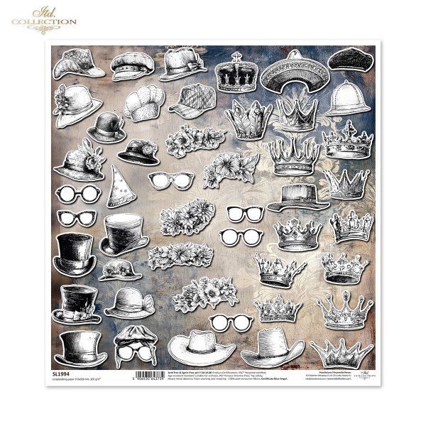 line art, vintage, czarno-biały, botanika, kwiaty, kapelusze, korony, okulary, nakrycia głowy, akcesoria, wycinanki, grafika retro