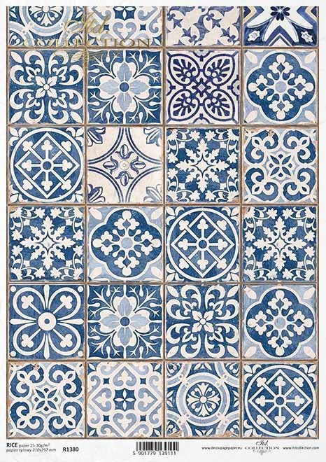 Papel de arroz vintage, azulejos azules*Vintage Reispapier, blaue Fliesen*Винтажная рисовая бумага, голубые плитки