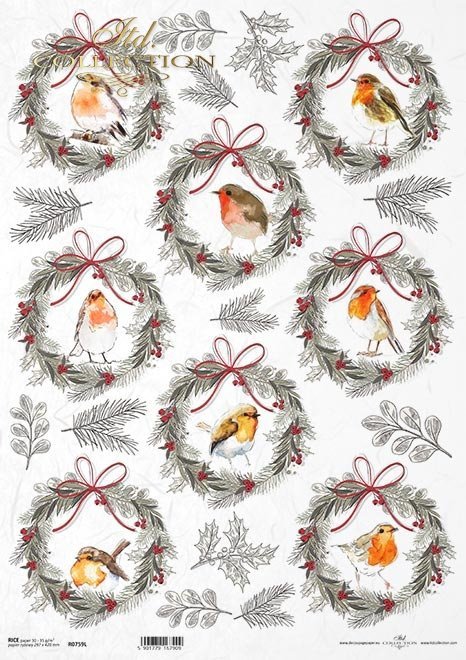 wieńce z rudzikami*wreaths with robins*Kränze mit Rotkehlchen*corona de flores con petirrojo
