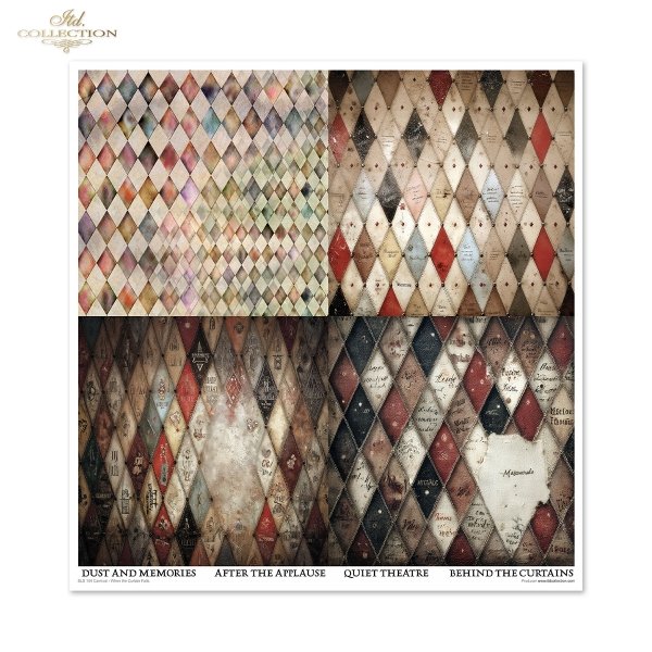 Carnival - When the Curtain Falls * Karnawał, harlekin, teatr, kurtyna, scena, stare deski, romby, vintage, zniszczona tapeta, tekstura, maskarada*Carnival, harlequin, theater, curtain, stage, old planks, diamonds, vintage, distressed wallpaper, texture, 