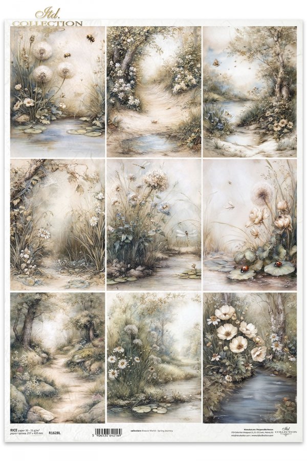 Sielanka, akwarela, natura, las, łąka, kwiaty polne*Idyllic, watercolor, nature, forest, meadow, wildflowers