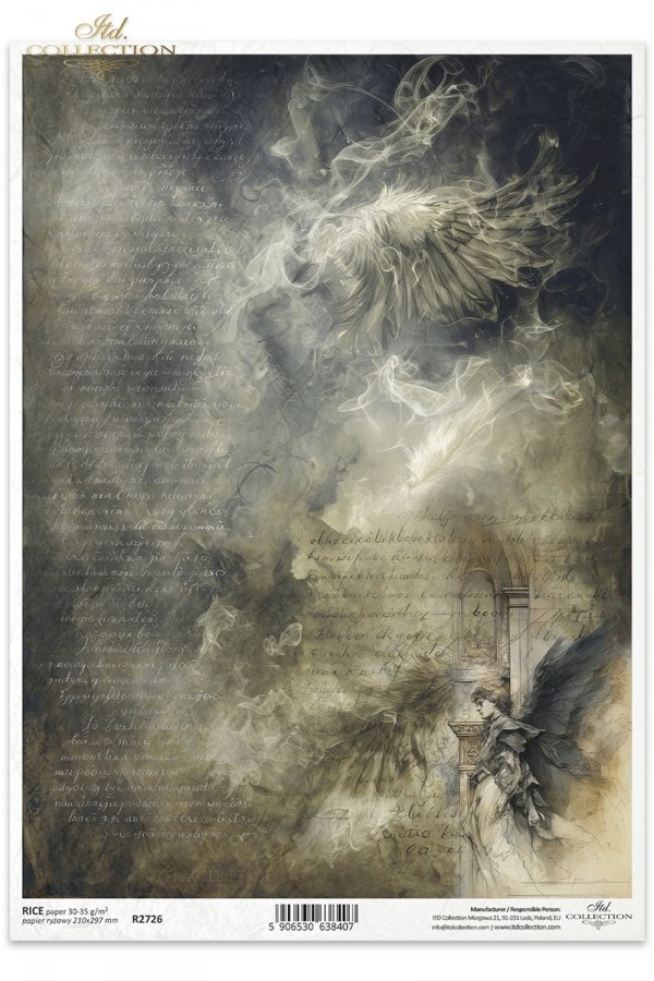 anioł, eteryczne skrzydła, dym, gotycki łuk, melancholia, vintage, postarzany tekst, mroczne fantasy*angel, ethereal wings, smoke, gothic arch, melancholy, vintage, aged text, dark fantasy