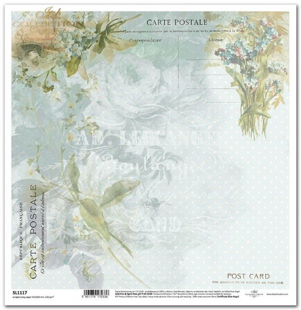 Seria Flower Post - Forget-me-not, kwiatowa poczta - niezapominajka,  kropki, kwiaty, napisy, post card*flower dots, inscriptions, post card