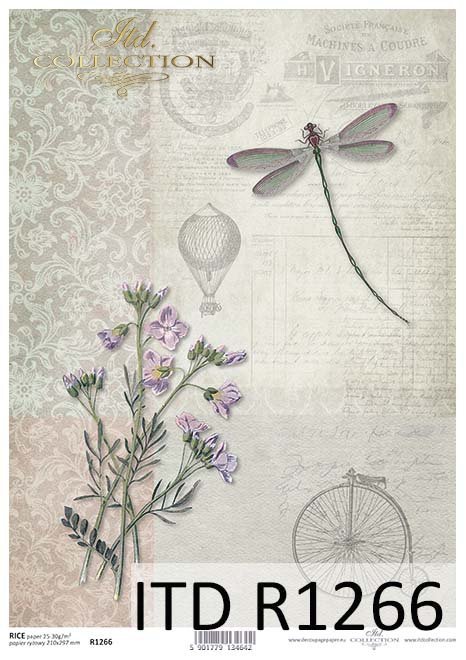 papier decoupage retro, bicykl, ważka, balon*Decoupage paper retro, bicycle, waist, balloon