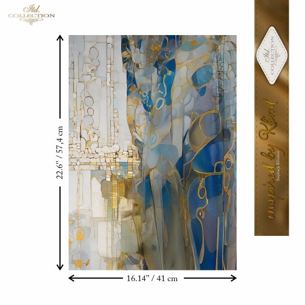 Papier decoupage morwowy FPA2015,  Seria Inspired by Klimt, zloto, dekoracyjne wzory, kamienie szlachetne, mozaiki, motywy secesyjne *  Mulberry decoupage paper FPA2003,  gold, decorative patterns, gemstones, mosaics, Art Nouveau motifs