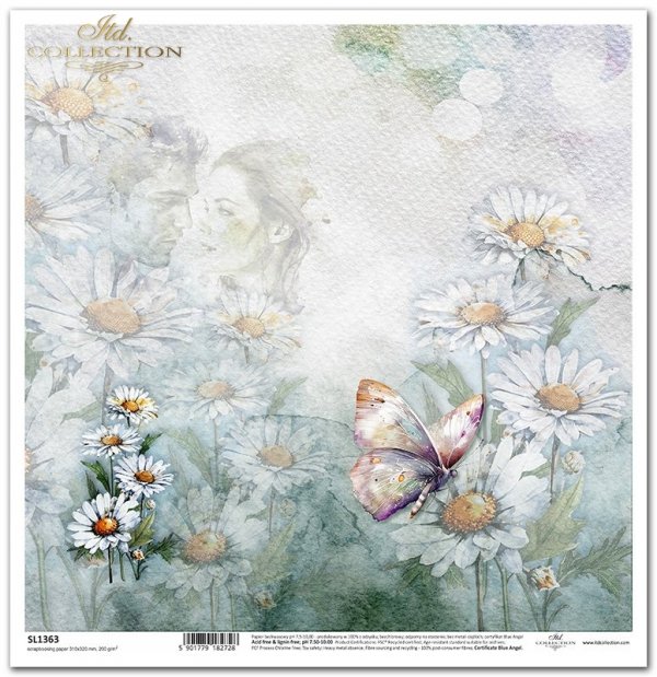 Summer Love Story - akwarelowe tło, kwiaty, owady, rumianki, zakochana para, motyl*watercolour background, flowers, insects, camomile, couple in love, butterfly