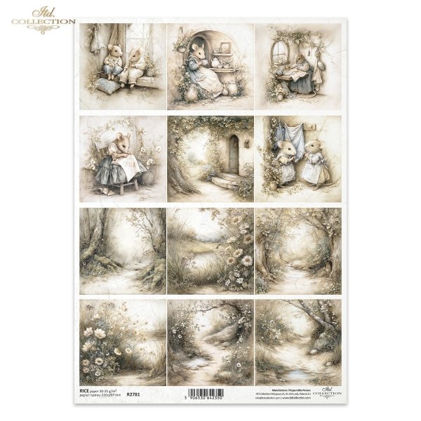 Myszki, sielanka, akwarela, retro, las, natura*Mice, idyll, watercolour, retro, forest, nature*Mäuse, Idylle, Aquarell, Retro, Wald, Natur*Ratones, idilio, acuarela, retro, bosque, naturaleza