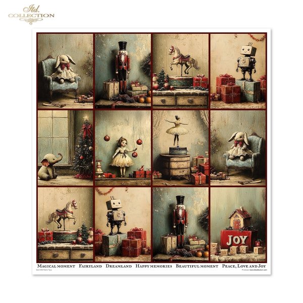 robot, prezenty, święta, vintage, retro, Dziadek do Orzechów, wieniec, pomarańcze, szyszki, lalka, bombki, choinka, pluszowy królik, fotel, pociąg zabawkowy, baletnica, pozytywka, zasłony, konik na biegunach*robot, gifts, Christmas, vintage, retro, Nutcra