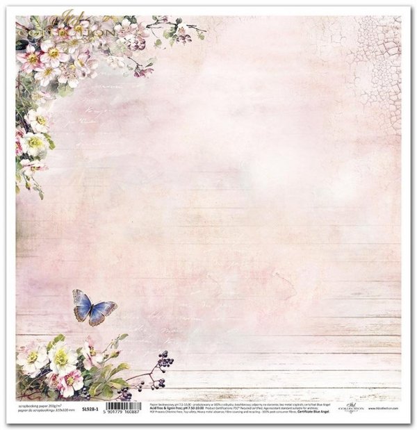Rosy summertime - motyle, kwiaty jabłoni, deski, spękaliny, łuszcząca się farba
