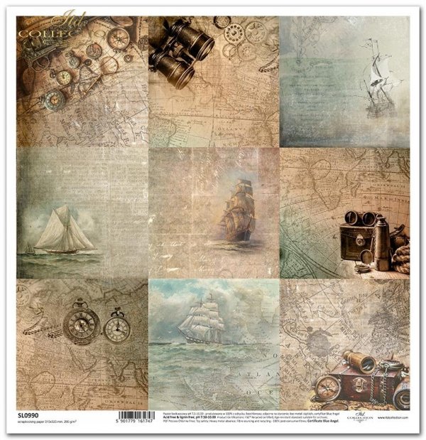 Seria - Morska ekspedycja -  tagi, statki, lornetki, mapy, kompas, vintage, tapeta, tło