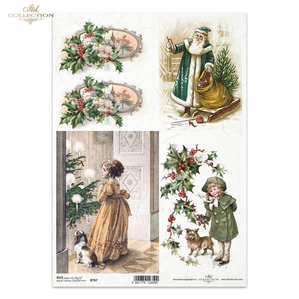 Boże Narodzenie, świąteczne dekoracje, retro, Mikołaj, prezenty, dziecko, dzieci, pies, choinka, ostrokrzew, zimowy obrazek, R767, Christmas, Christmas decorations, retro, Santa Claus, presents, child, children, dog, Christmas tree, holly, winter picture,