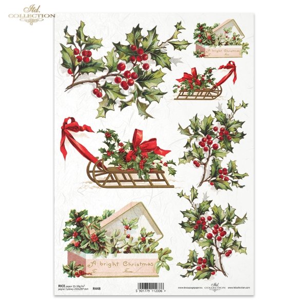 Christmas, Christmas motifs, holly, sled, Christmas decorations, Christmas ornaments,  