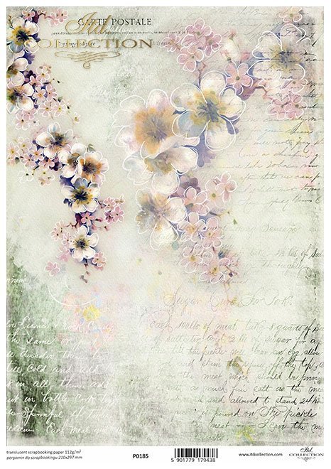 Seria Flower Post - White, Kwiatowa Poczta w bieli, kwiaty owocowe, pismo*fruit flowers, writing*Obstblumen, Schrift*flores frutales, escritura