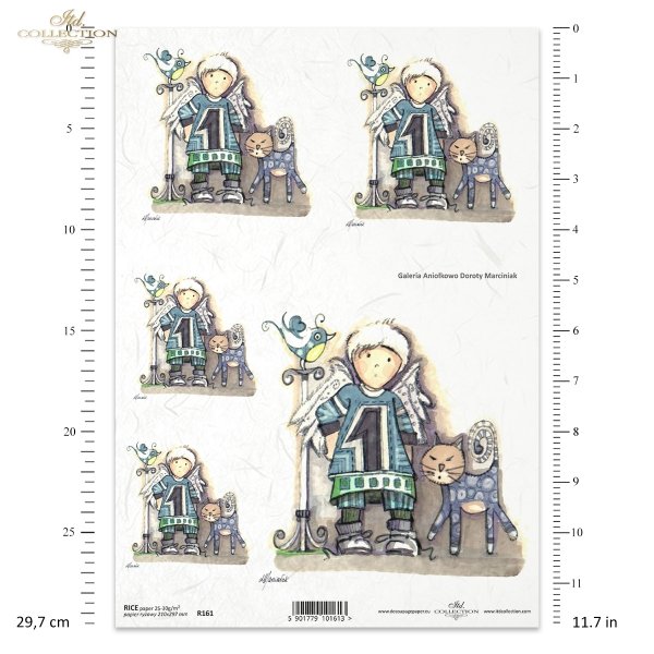 Papier ryżowy decoupage - aniołek, Aniołkowo, Dorota Marciniak, kot, ptak, R0161