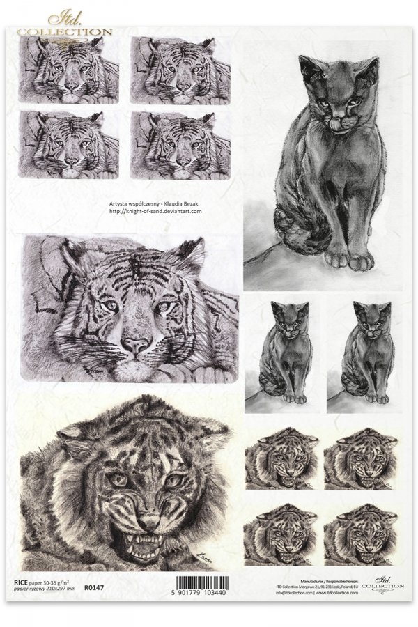 zwierzęta, kot, koty, tygrys, grafika, Klaudia Bezak, R147, painting, cat, cats, tiger, tigers, animals, artist, painter, Klaudia Bezak, pintura, un gato y un tigre, artista, pintor Klaudia Bezak , Malerei, eine Katze und ein Tiger, Künstler