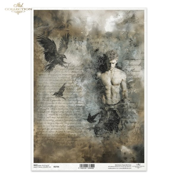 mężczyzna, anioł, kruki, orzeł, chmury, gotyk, vintage, melancholia, fantasy*man, angel, ravens, eagle, clouds, gothic, vintage, melancholy, fantasy