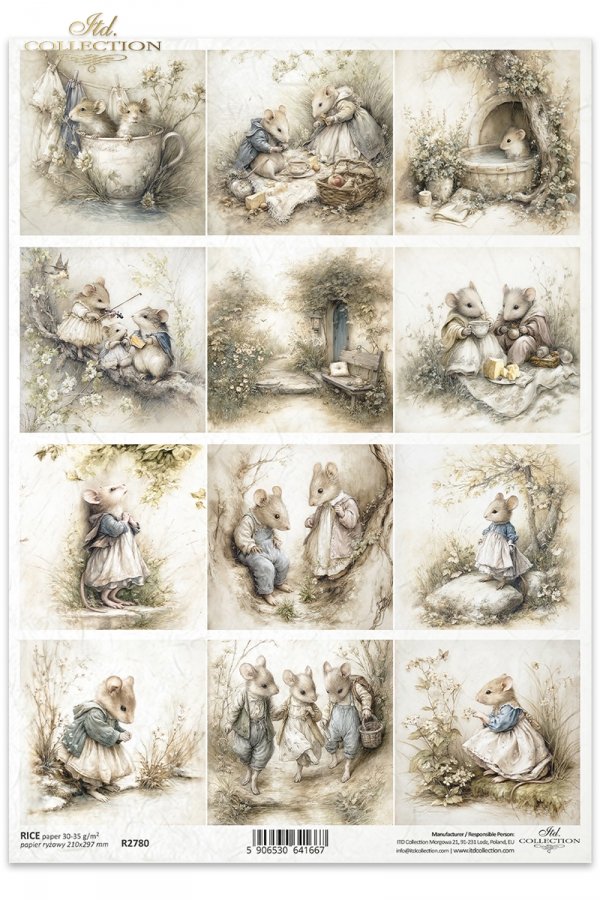 Myszki, sielanka, akwarela, retro, las, natura*Mice, idyll, watercolour, retro, forest, nature*Mäuse, Idylle, Aquarell, Retro, Wald, Natur*Ratones, idilio, acuarela, retro, bosque, naturaleza