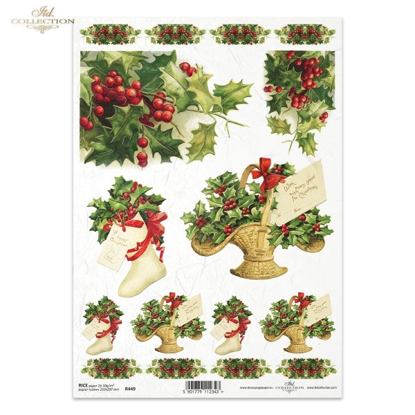 Christmas, Christmas motifs, holly, basket, Christmas decorations, Christmas ornaments