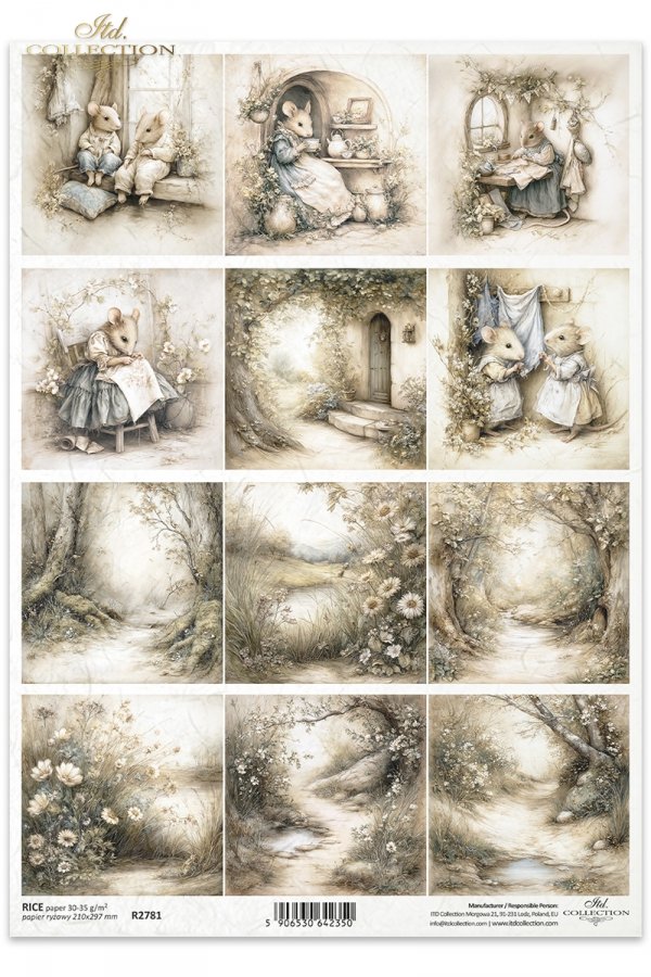 Myszki, sielanka, akwarela, retro, las, natura*Mice, idyll, watercolour, retro, forest, nature*Mäuse, Idylle, Aquarell, Retro, Wald, Natur*Ratones, idilio, acuarela, retro, bosque, naturaleza