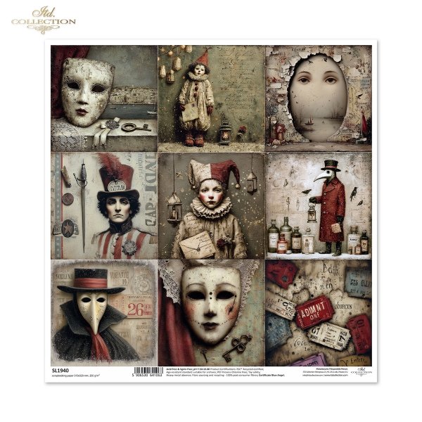 karnawał, teatr, klaun, arlekin, pierrot, kolumbina, doktor, maska wenecka, kostium, vintage, cyrk, marionetka, retro