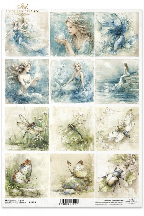 Akwarele, syreny, ryby, woda, fantazja, ocean, morze*Watercolors, mermaids, fish, water, fantasy, ocean, seaAkwarele, owady, ważka, motyl, chrząszcz, botaniczne, natura, ziemia*Watercolors, insects, dragonfly, butterfly, beetle, botanical, nature, earth
