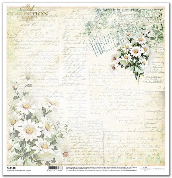 Seria Flower Post - White, Kwiatowa Poczta w bieli, rumianek, bukiet kwiatów, pismo, napisy, listy