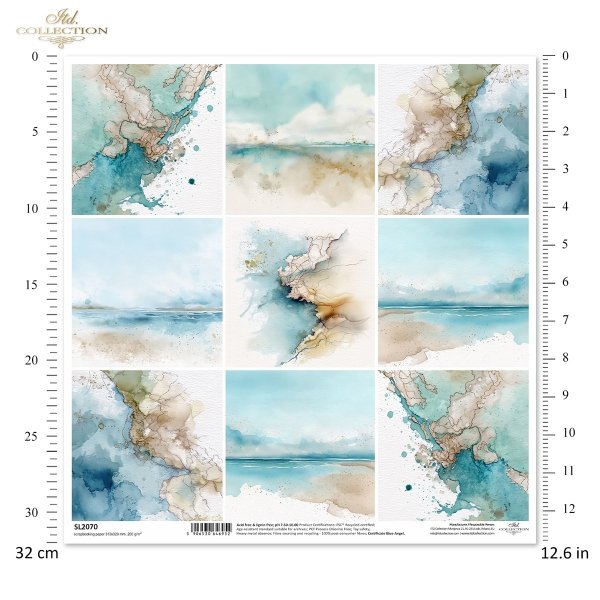 Abstrakcja, marmur, złote żyłki, morze, plaża, wybrzeże, horyzont, pejzaż, akwarela*abstraction, marble, gold veins, sea, beach, coast, horizon, landscape, watercolora