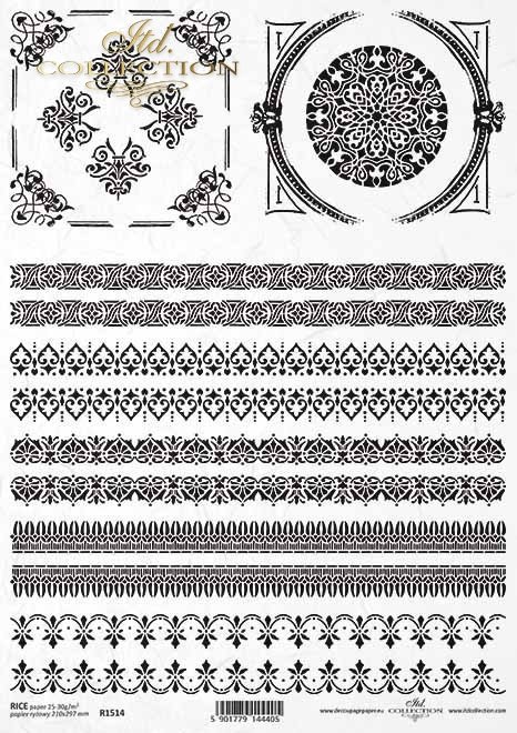 Papel de arroz vintage, patrones decorativos, marcos*dekorative Muster, Rahmen*Винтажная рисовая бумага, декоративные узоры, рамки