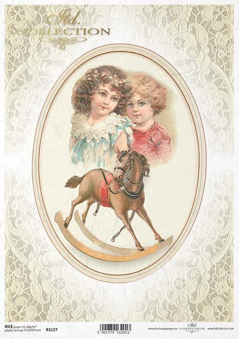 decoupage de papel caballo mecedora, encajes, oval adornado*Papír decoupage houpací kůň, krajka, ozdobený oválné*Papier decoupage Schaukelpferd , spitze, verziert oval
