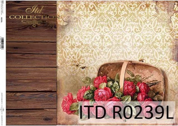 Papel decoupage tableros, papel pintado, cesta con rosas*Papier-Decoupage-Tafeln, Tapeten, Korb mit Rosen*Бумажные дощечки, обои, корзина с розами