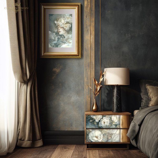 Papier decoupage morwowy FPA3017, dekoracyjne wzory, motywy kwiatowe, bukiet kwiatów, Ogród Muz, Garden of Muses * Mulberry decoupage paper FPA3017, decorative patterns, floral motifs, bouquet of flowers, Garden of Muses *Seria Garden of Muses