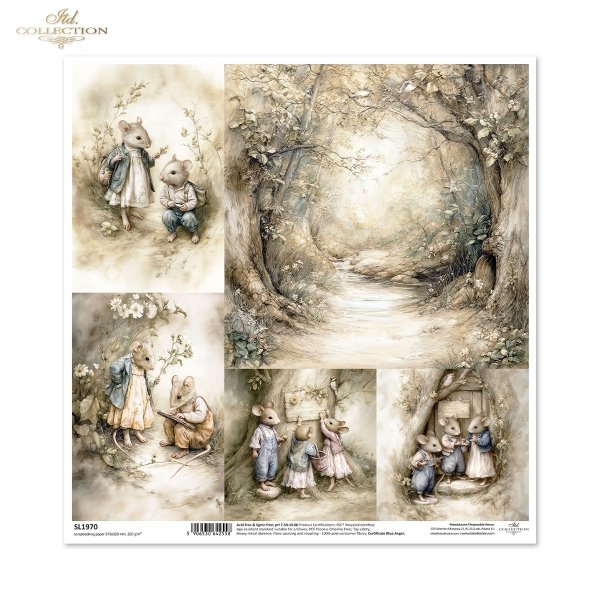 Myszki, sielanka, akwarela, retro, las, natura*Mice, idyll, watercolour, retro, forest, nature*Mäuse, Idylle, Aquarell, Retro, Wald, Natur*Ratones, idilio, acuarela, retro, bosque, naturaleza