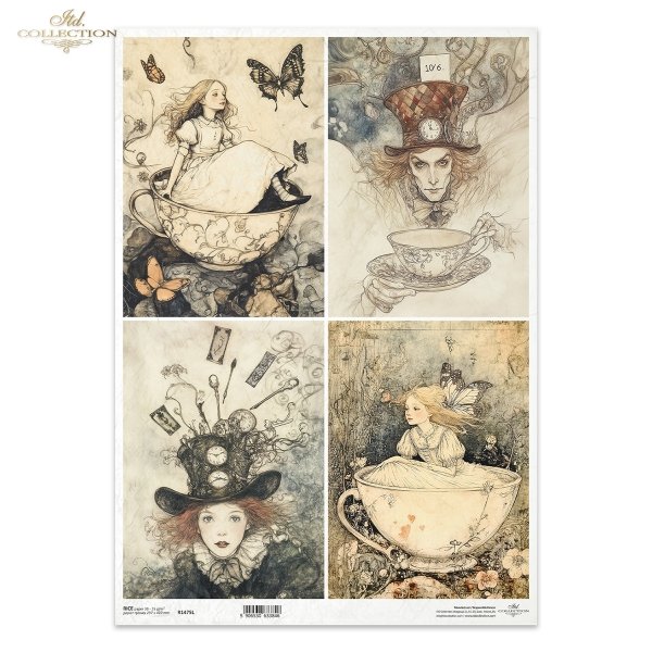 Kapelusznik, filiżanki, Alicja, dziewczynki, baśniowe kompozycje*Hatter, cups, Alice, girls, fairy tale compositions*Hutmacher, Tassen, Alice, Mädchen, Märchenkompositionen*Sombrerero, tazas, Alicia, niñas, composiciones de cuentos de hadas